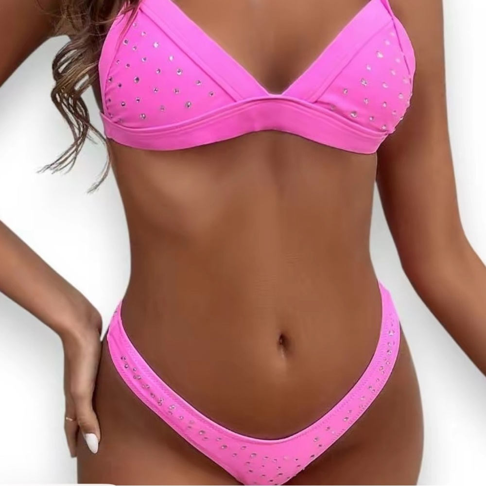 hot pink rhinestone bikini